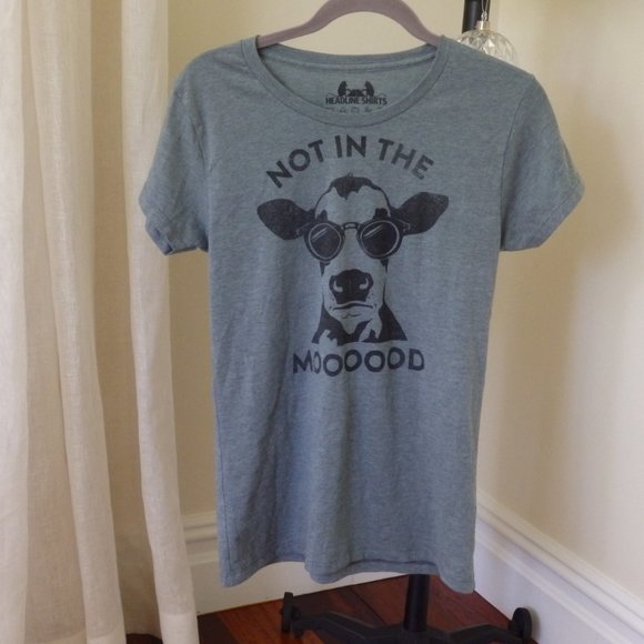 Headline Shirts Cow in Glasses "not in the mooood"  Graphic T-Shirt L - Picture 6 of 8